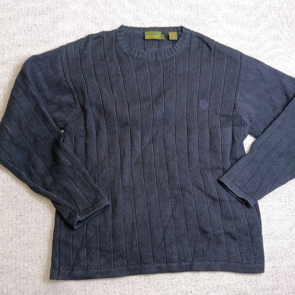 Timberland Ribbed Knit Sweater Mens XL Navy Blue Excellent Cotton Pullover